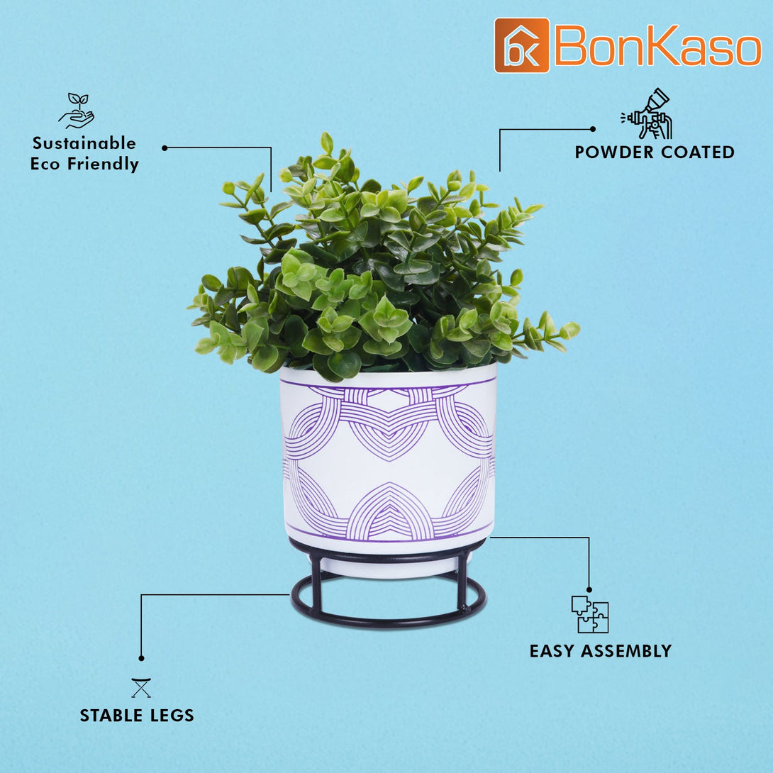 BonKaso Metal Pot (Round Stand, Green, Circle Design,13×13 cm)