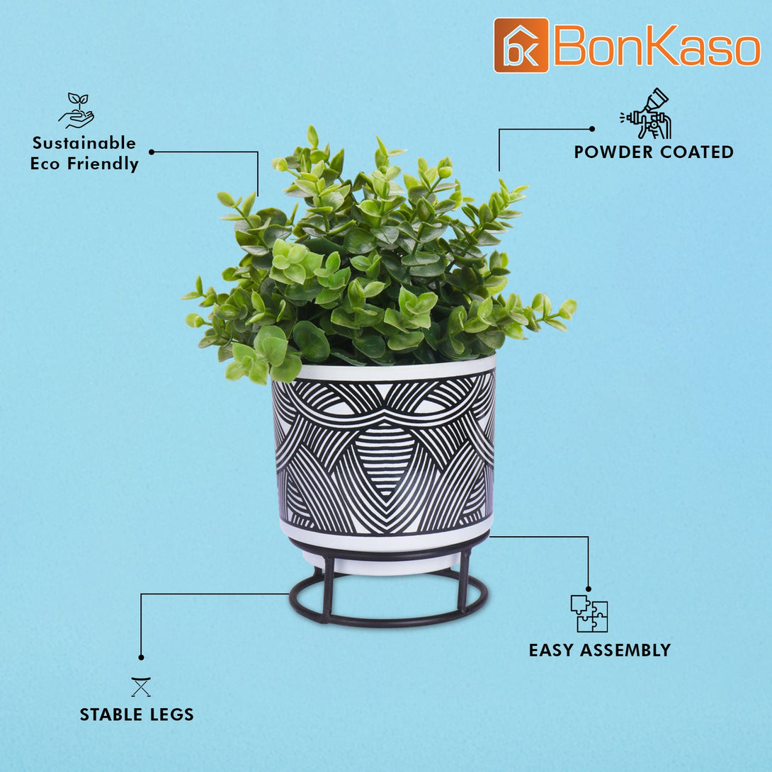 BonKaso Metal Pot (Round Stand, Green, Circle Design,13×13 cm)