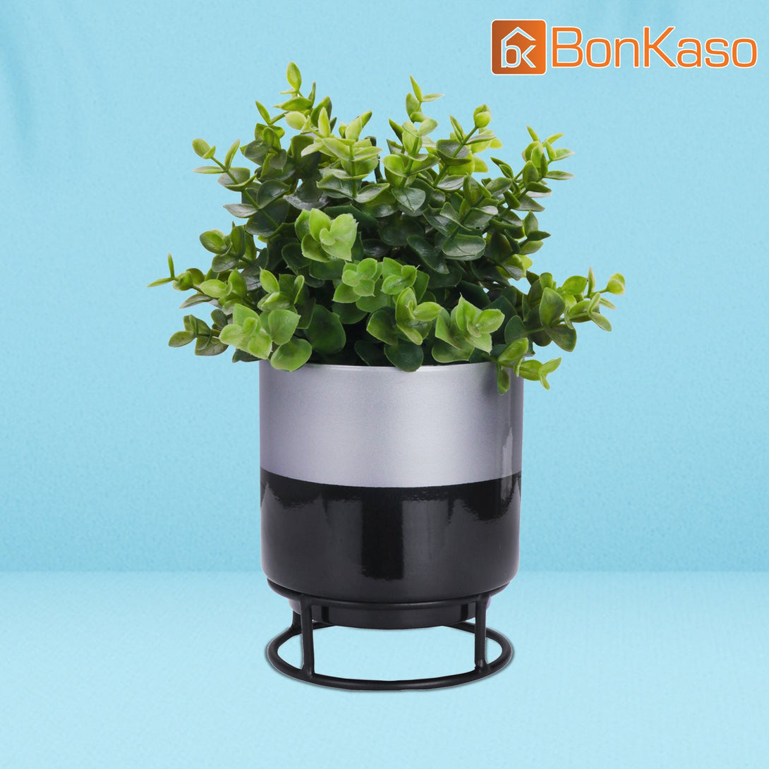 BonKaso Metal Pot (Round Stand, Green, Circle Design,13×13 cm)