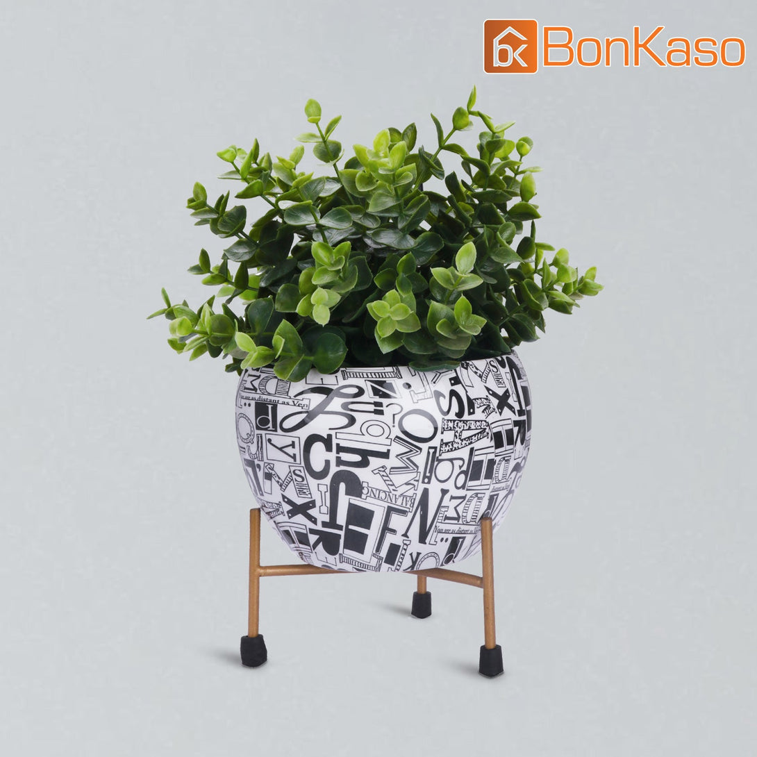 BonKaso Metal Meena Pot (Tri Stand, Black Stone,13 x 13 cm)