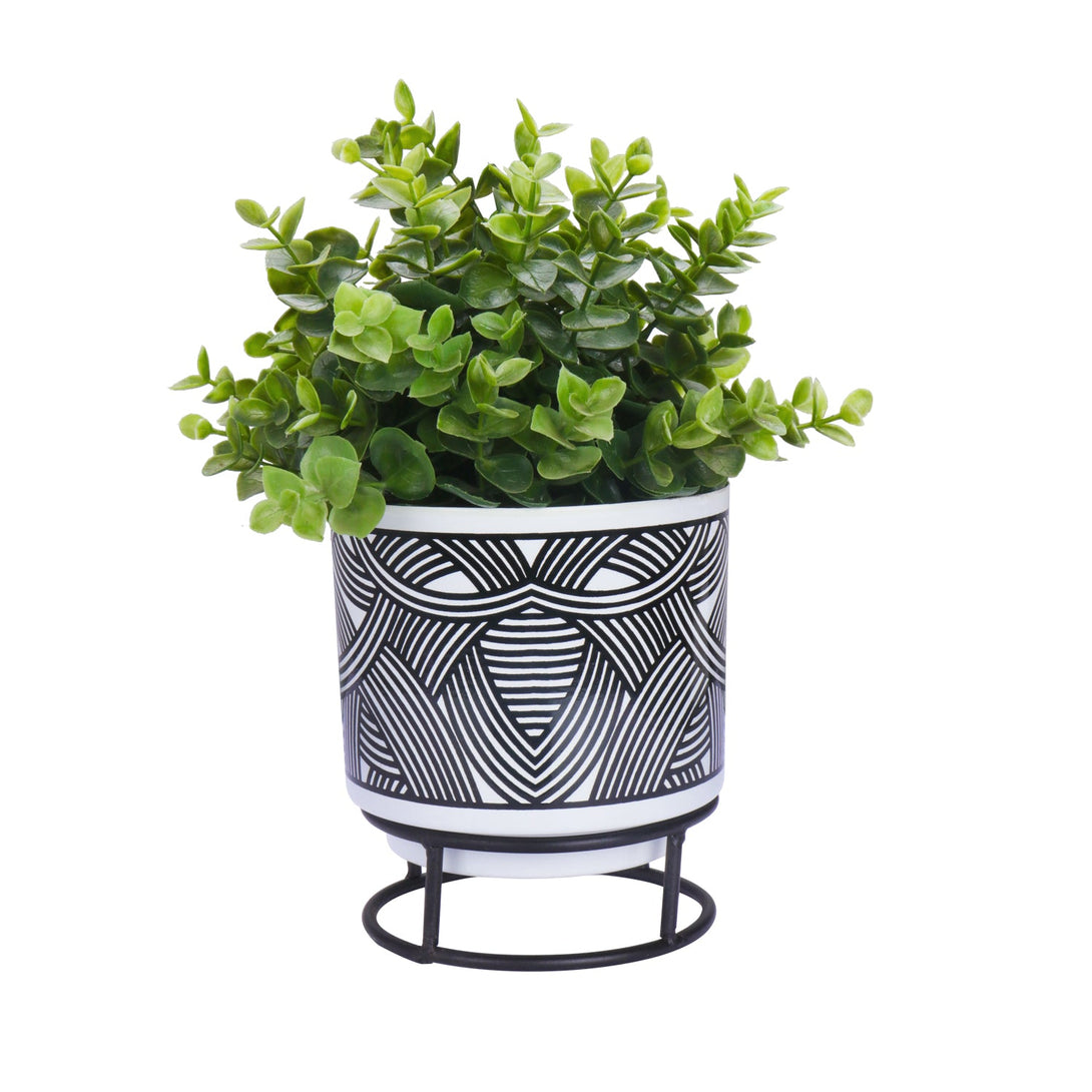 BonKaso Metal Pot (Round Stand, Green, Circle Design,13×13 cm)