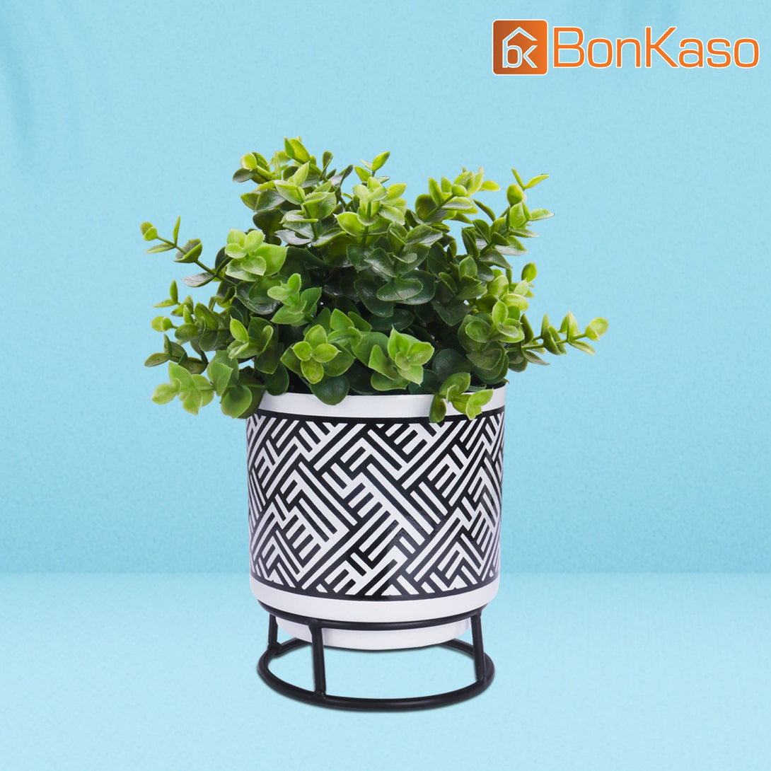 BonKaso Metal Pot (Round Stand, Green, Circle Design,13×13 cm)