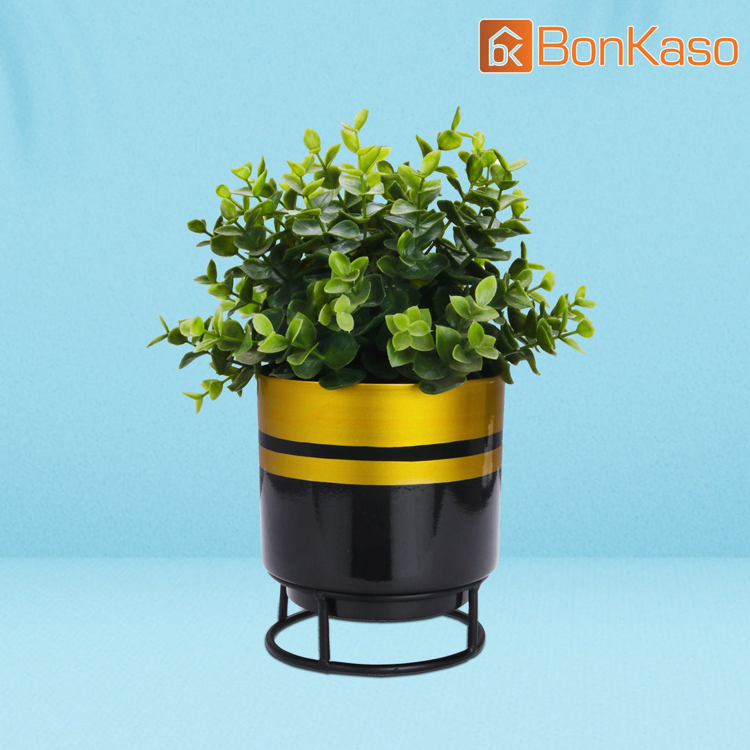 BonKaso Metal Pot (Round Stand, Green, Circle Design,13×13 cm)