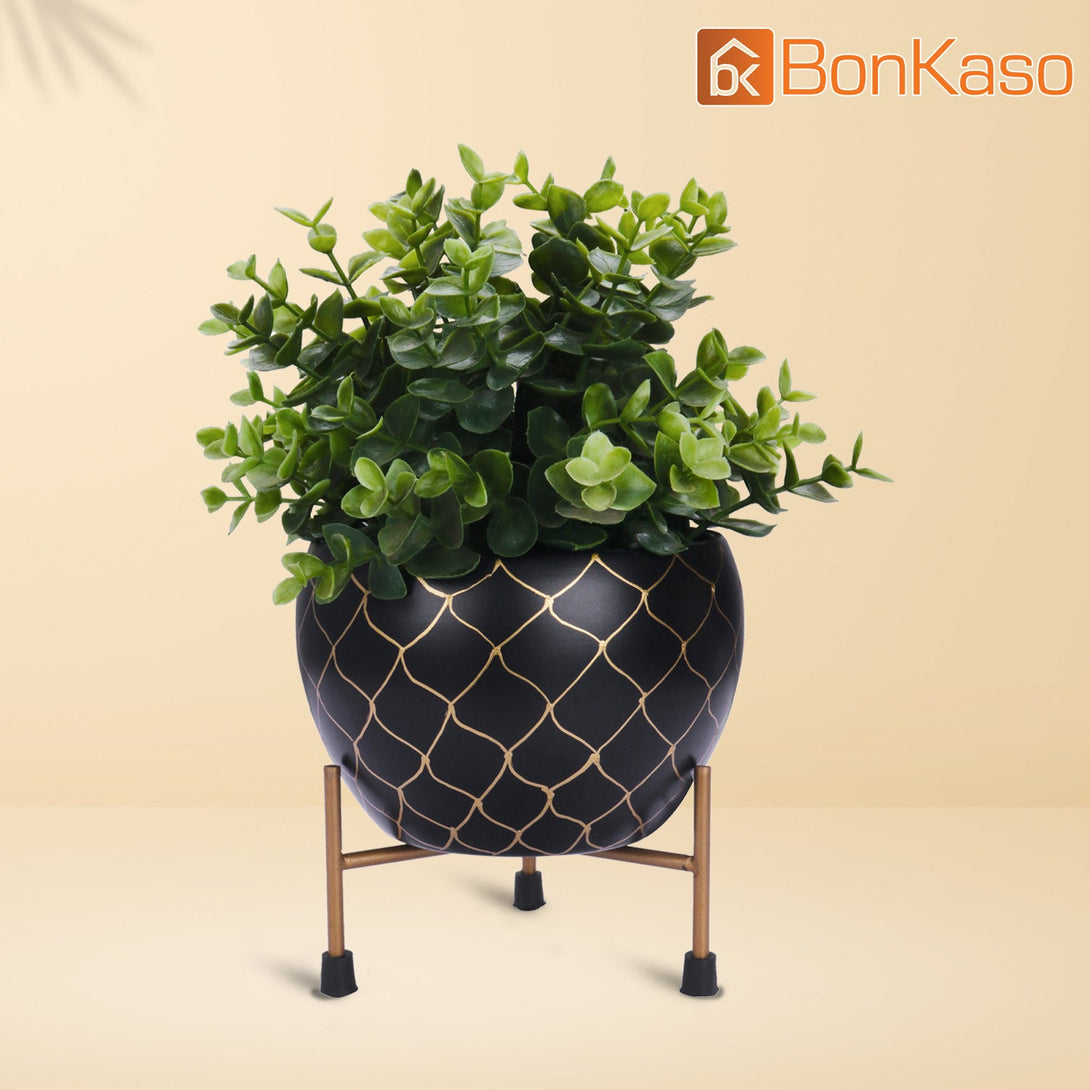 BonKaso Designer Metal Pot (Tri Stand, White,13×13 cm)