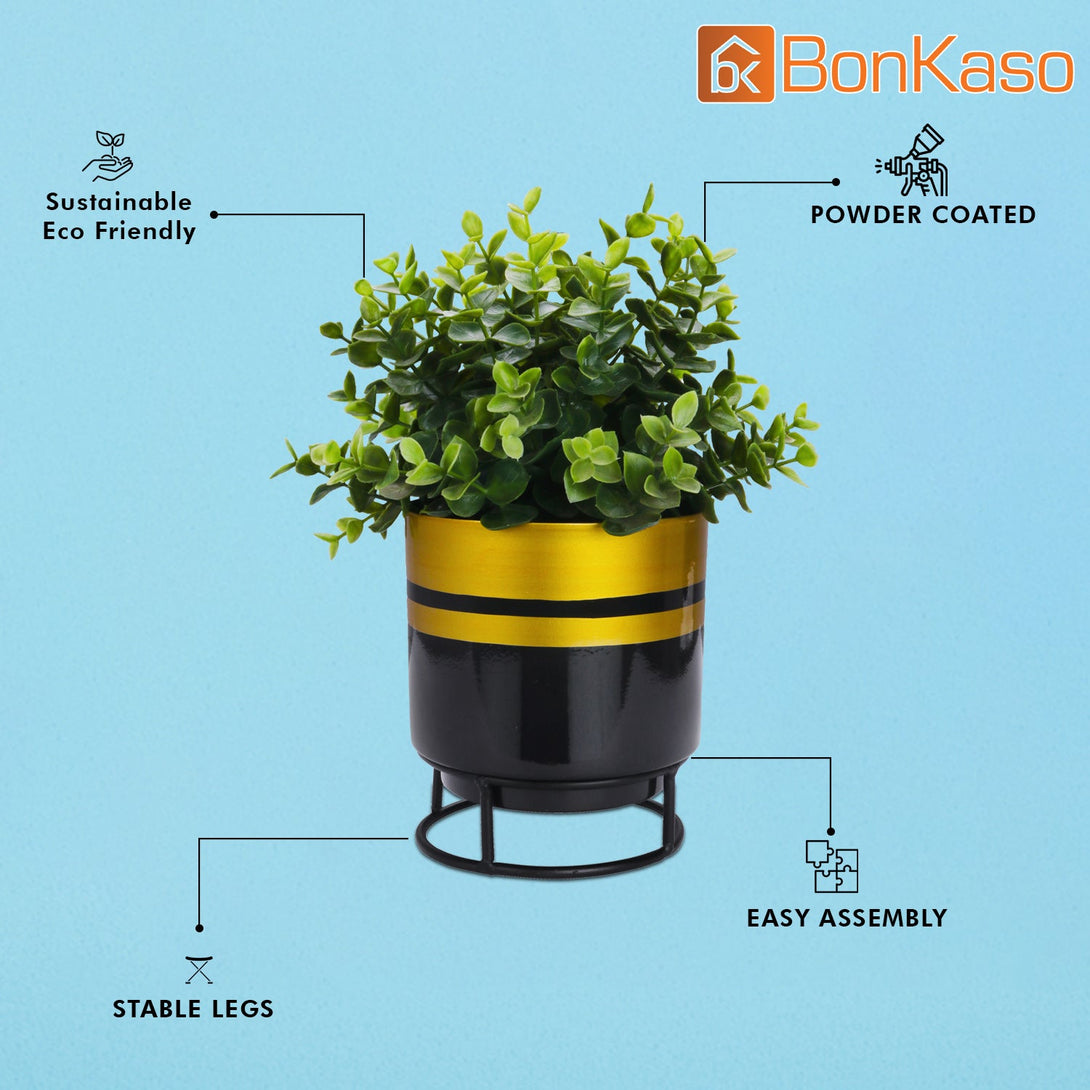 BonKaso Metal Pot (Round Stand, Green, Circle Design,13×13 cm)