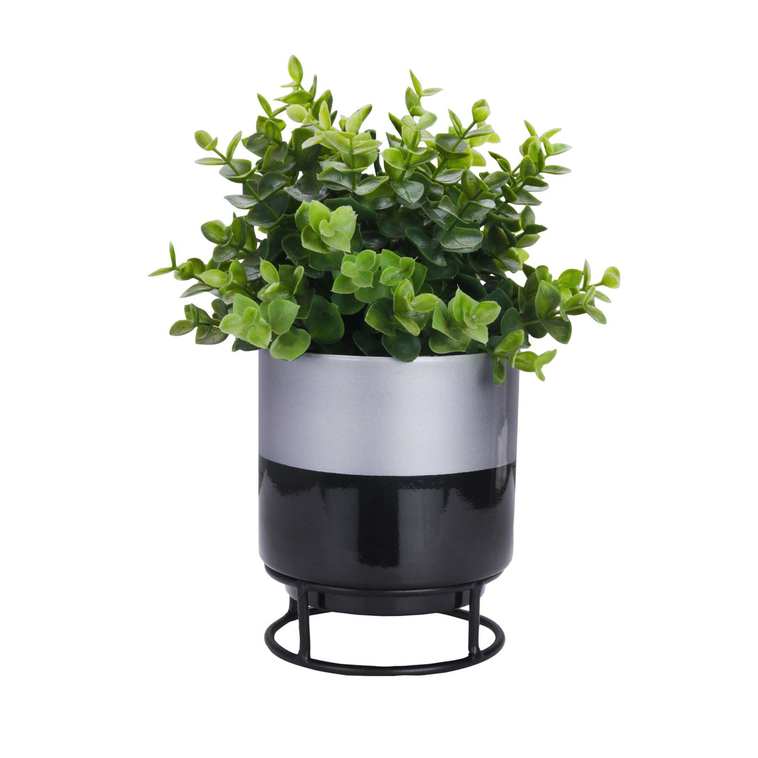 BonKaso Metal Pot (Round Stand, Green, Circle Design,13×13 cm)