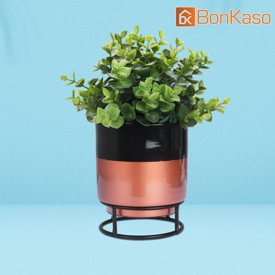 BonKaso Metal Pot (Round Stand, Green, Circle Design,13×13 cm)