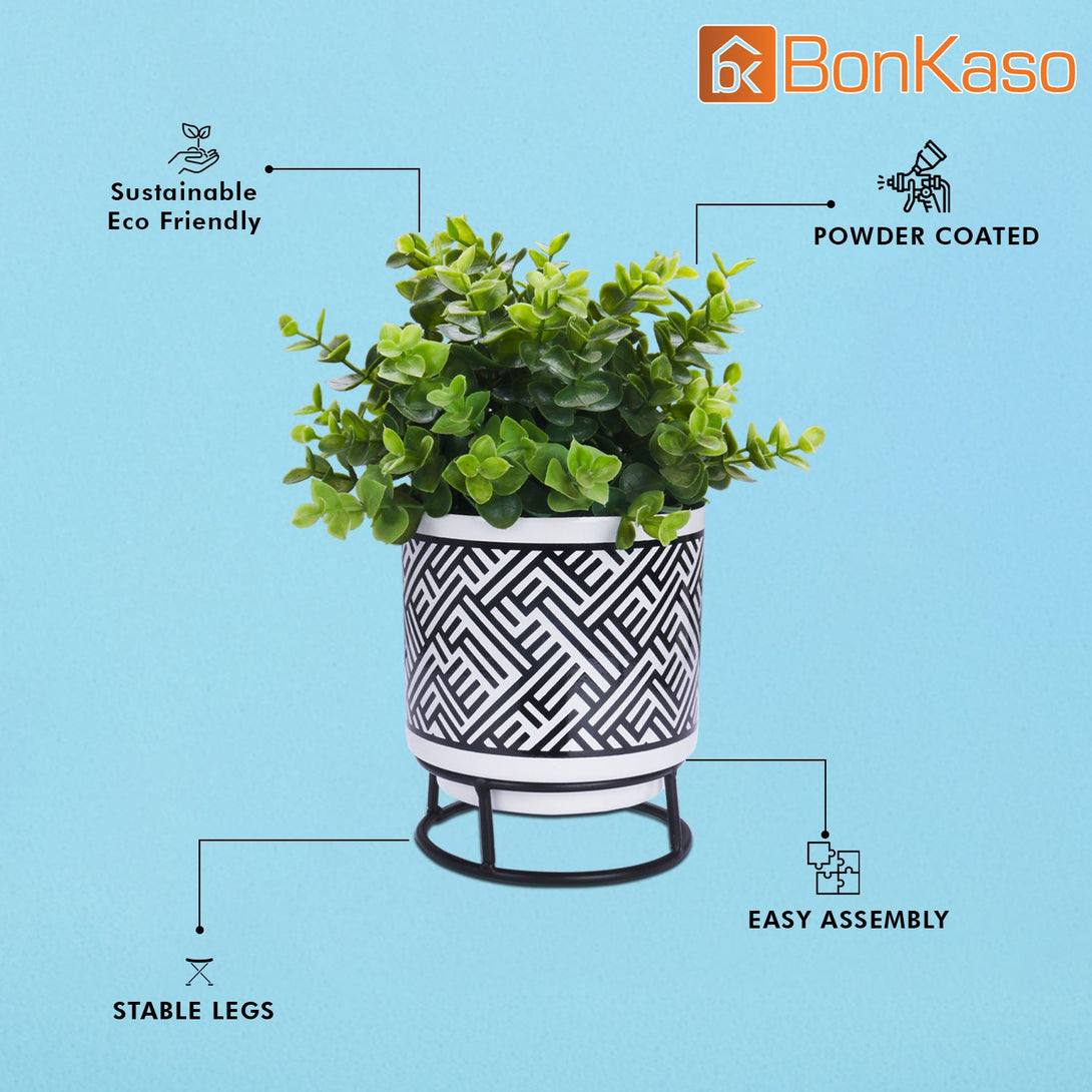 BonKaso Metal Pot (Round Stand, Green, Circle Design,13×13 cm)