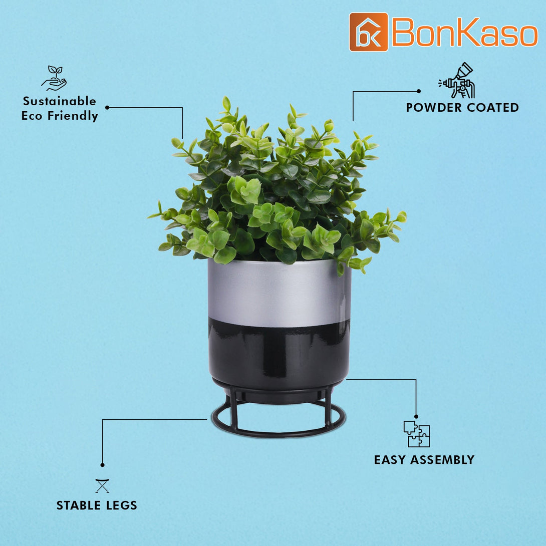 BonKaso Metal Pot (Round Stand, Green, Circle Design,13×13 cm)