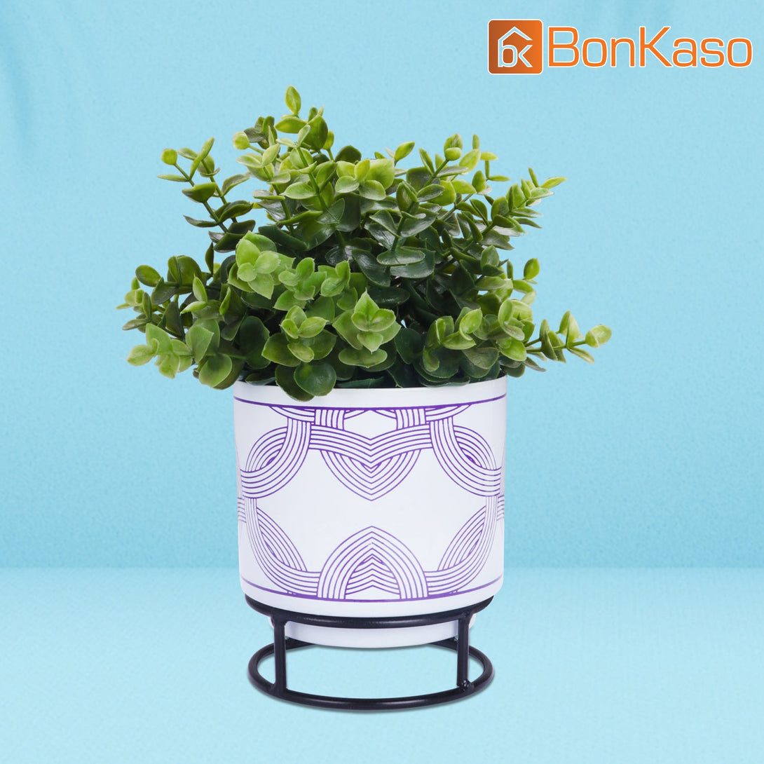 BonKaso Metal Pot (Round Stand, Green, Circle Design,13×13 cm)