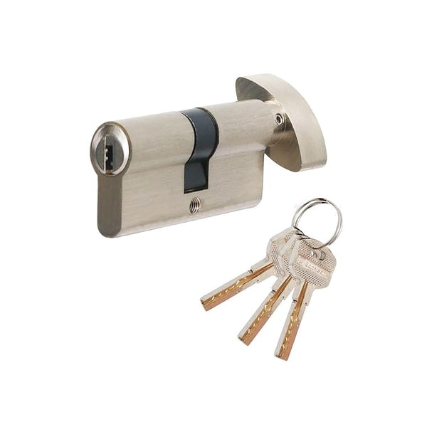 BonKaso Euro Profile Brass Lock Cylinder 60MM for Mortise Handle Lock Fittings for Wooden Door with 3 Keys (SS Finish)