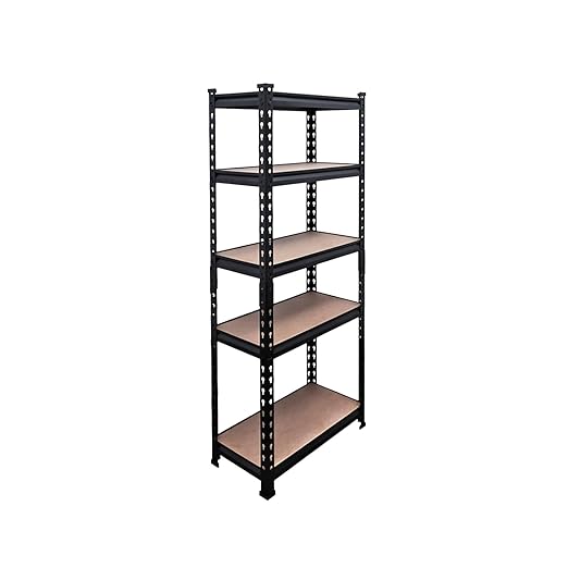 BonKaso Adjustable Set of 5-Shelf Metal Storage Shelving Unit, Steel Bootless Rivet Utility Display