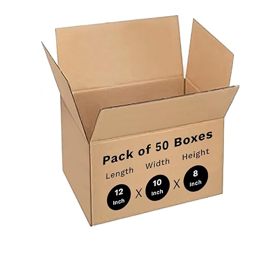 bonkaso 3 ply brown corrugated packaging packaging box size:12x10x8 inch, pack of 50