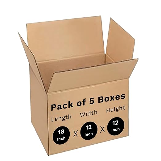 bonkaso 5 ply brown corrugated packaging packaging box size:18x12x12 inch, pack of 5