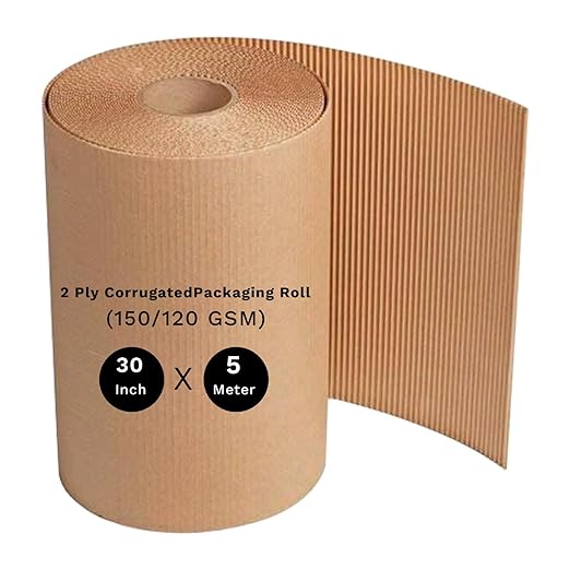 bonkaso blueprint 2 ply corrugated packaging roll brown with (150/120 gsm), 30 inch x 5 meter