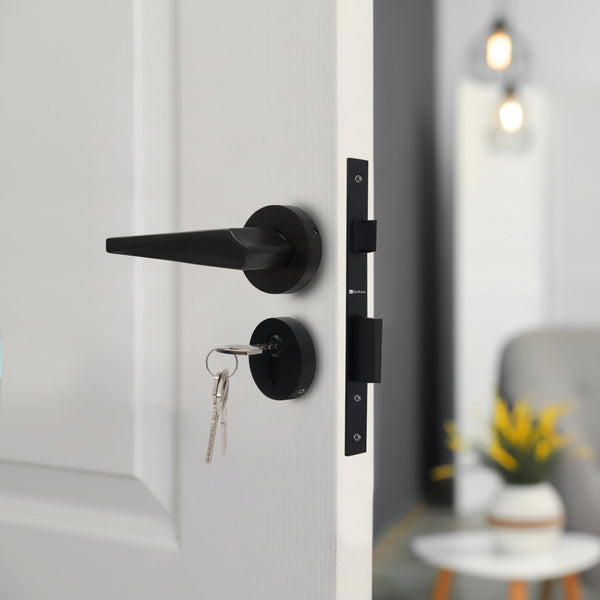 BonKaso F023402 Mortise Door Lock, Handle Set & Dead Bolt(Mattblack)