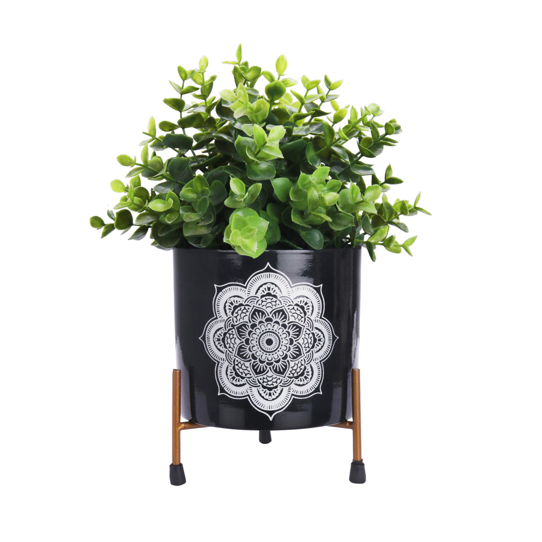 BonKaso White Circle Design Pot (Tri Stand ,Black, 14×14 cm)