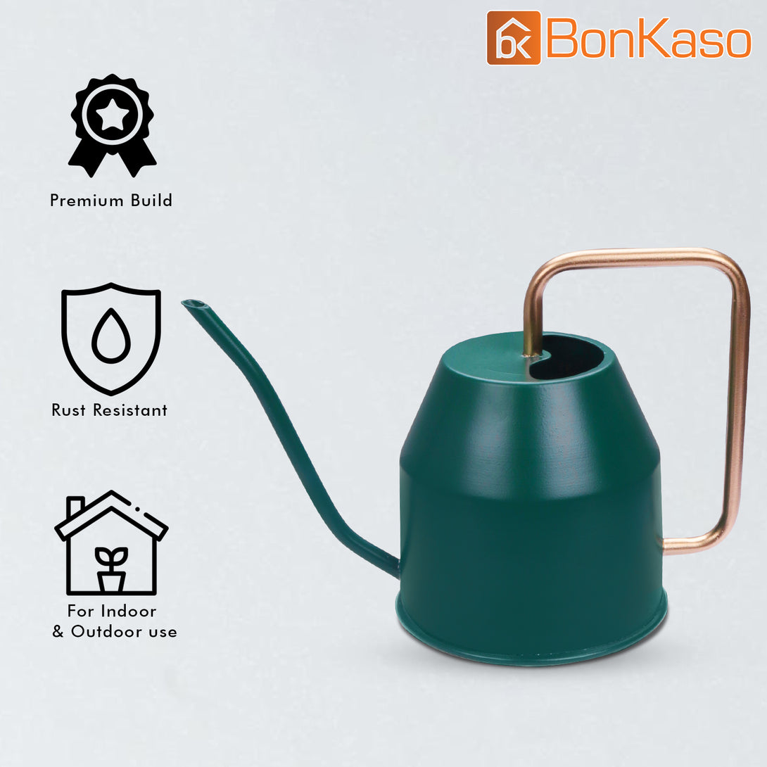 BonKaso 1 Litre Metal Watering Can Pot (Green)