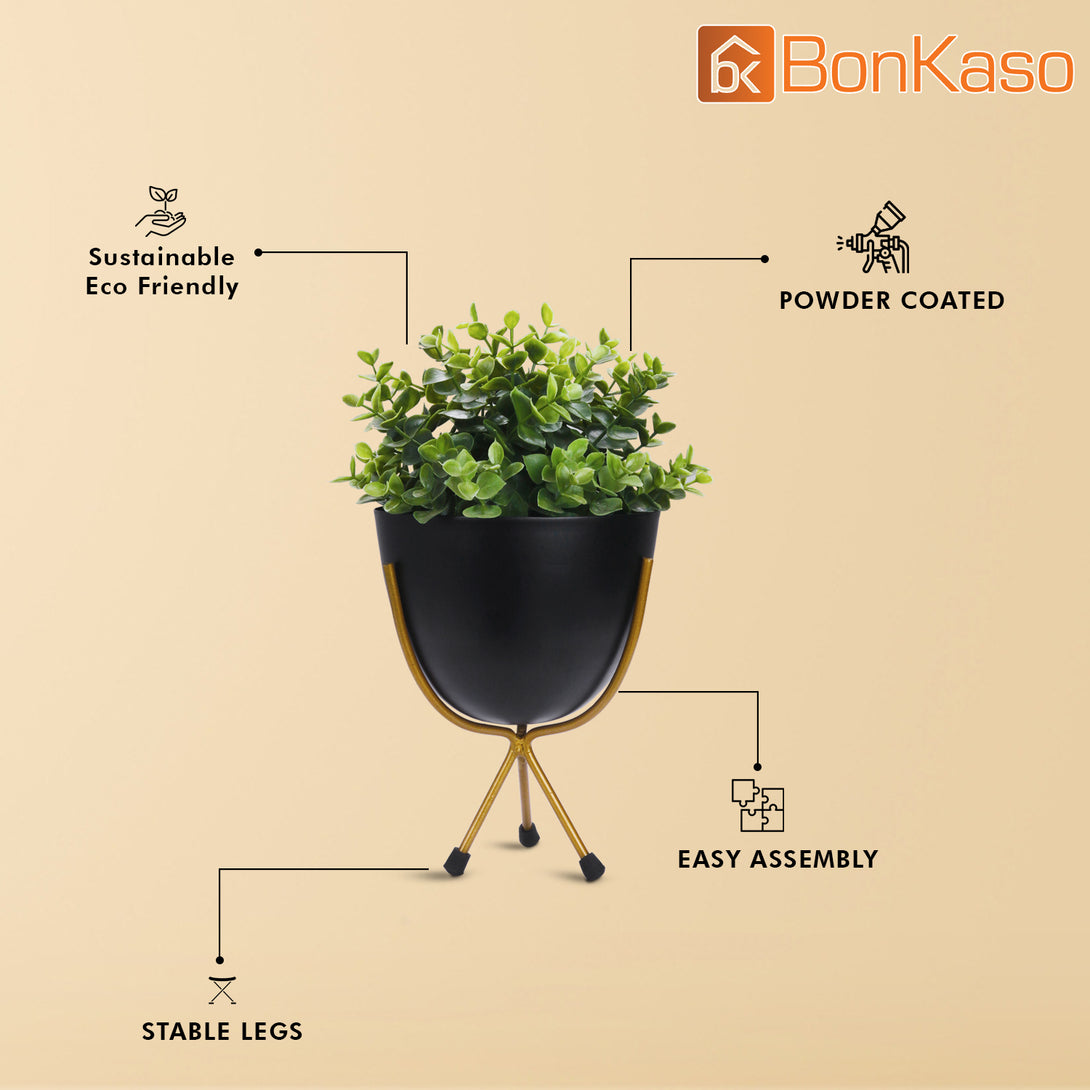 BonKaso Metal Egg Pot (Tri Stand, Black,14×14 cm)