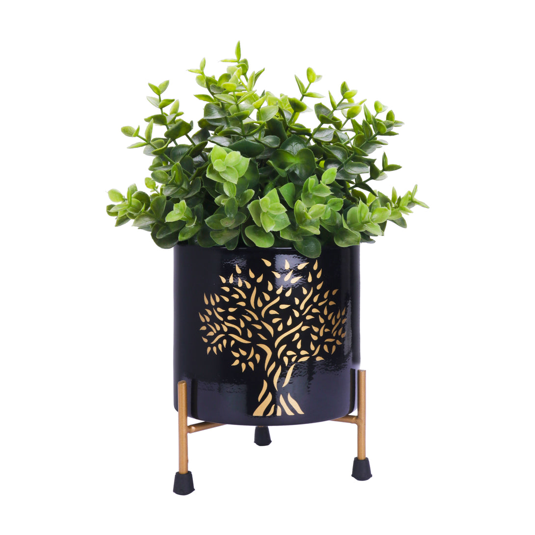 BonKaso Metal Pot (Round Stand ,Black, 13×13 cm)