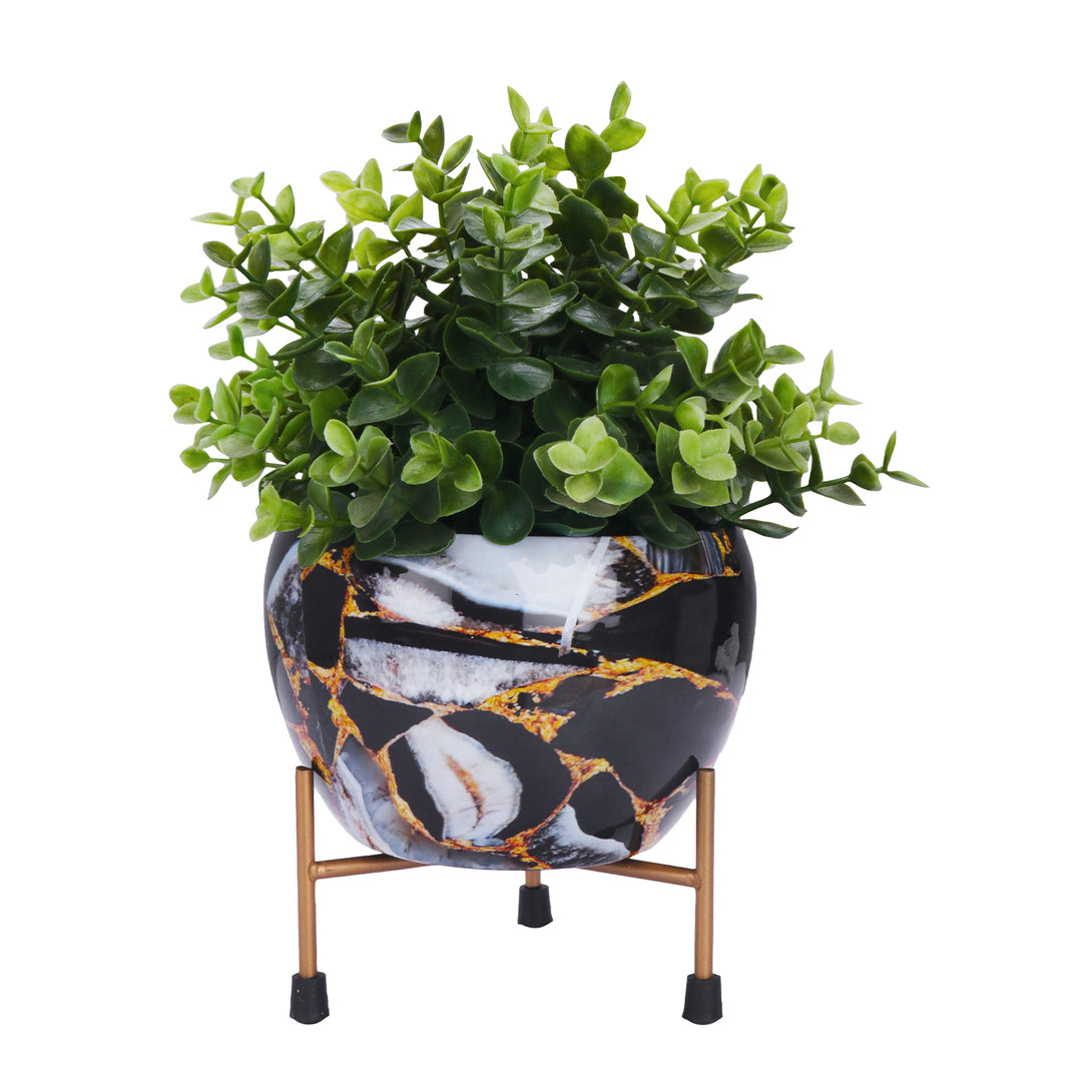 BonKaso Metal Meena Pot (Tri Stand, Black Stone,13 x 13 cm)