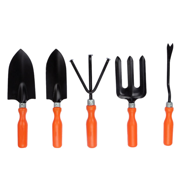 BonKaso Gardening Metal Tools (Black and Orange, Set of 5)