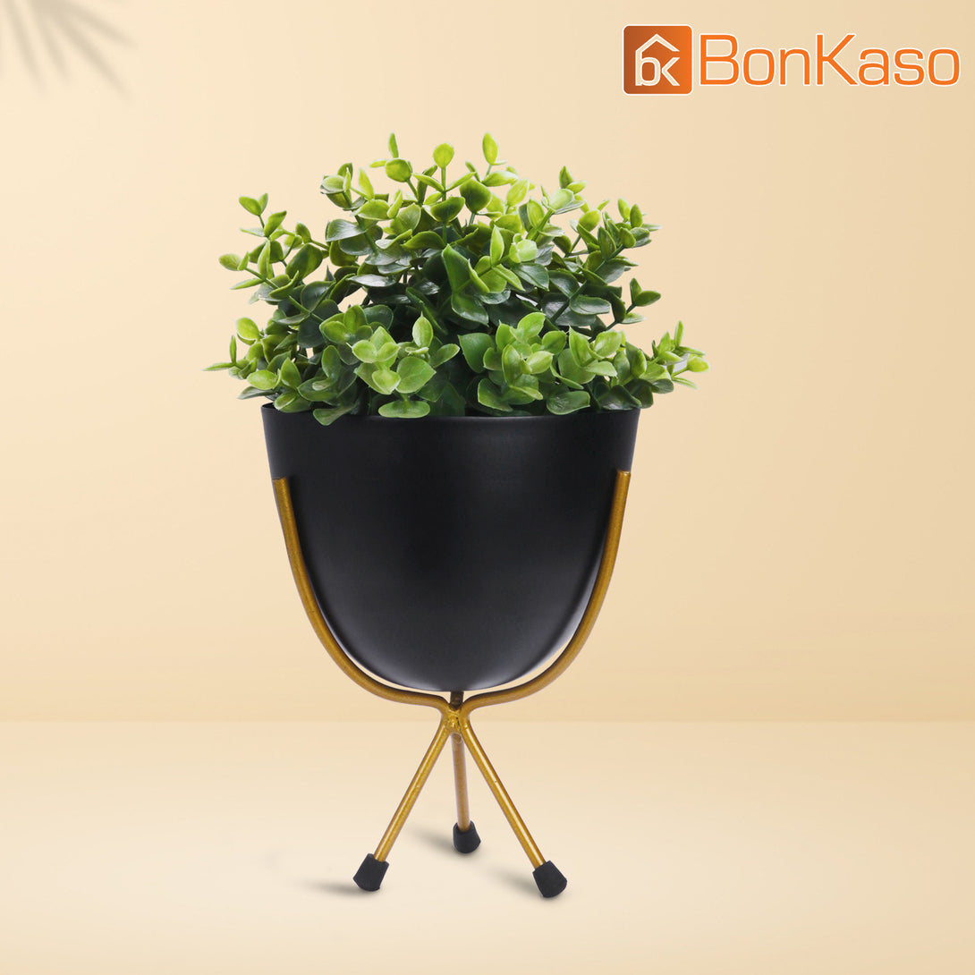 BonKaso Metal Egg Pot (Tri Stand, Black,14×14 cm)