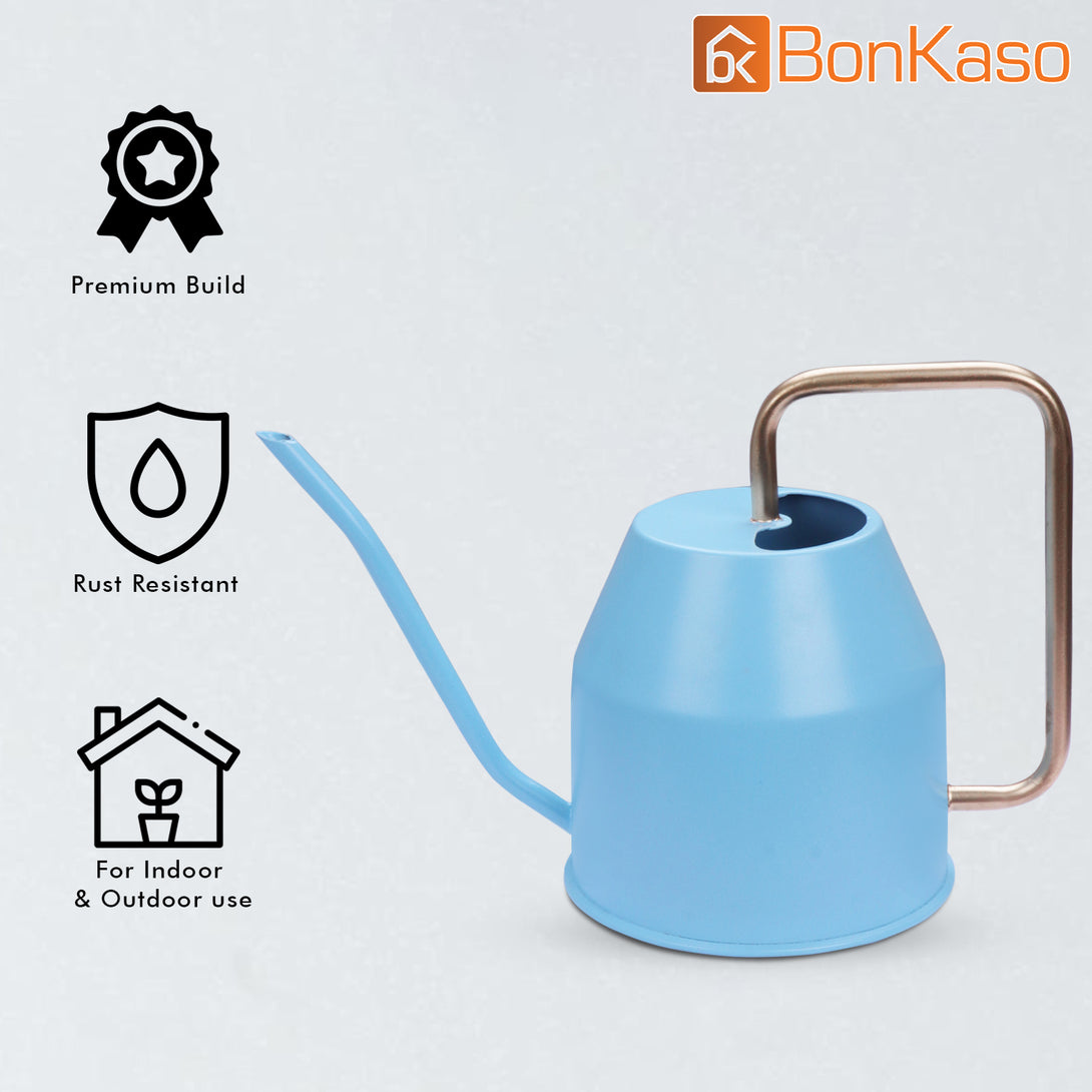 BonKaso 1 Litre Metal Watering Can Pot (Green)