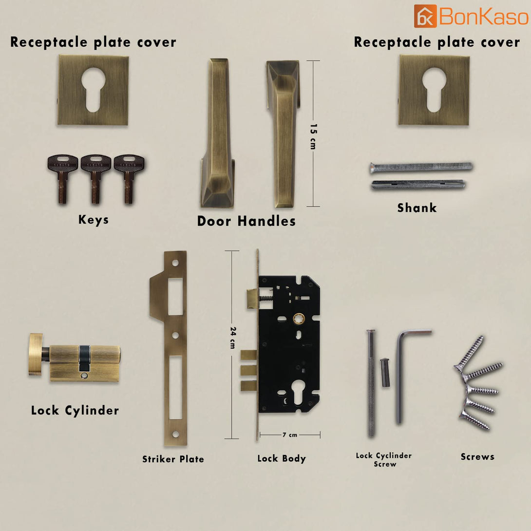 BonKaso1294 Premium Mortise DoorLock,Handle Set & Dead Bolt (Brass,Set-1)